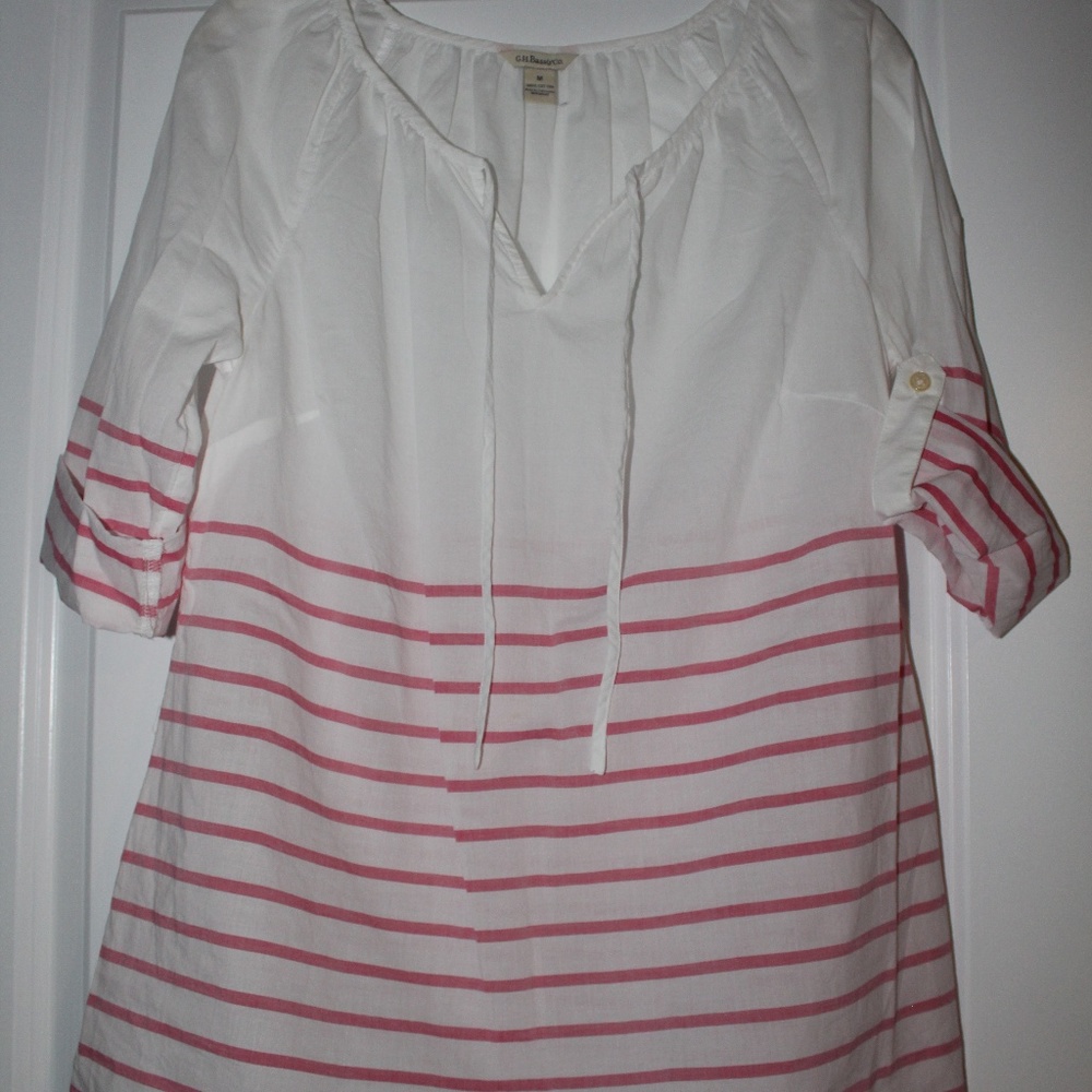 White with bright pink striped top